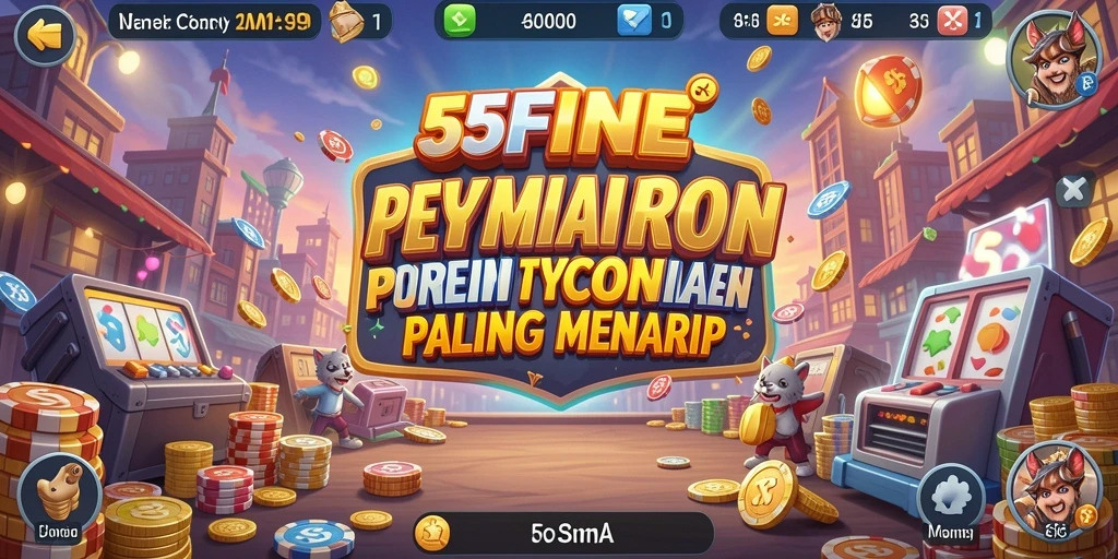 Tampilan permainan 55FIVE yang menampilkan manajemen bisnis Tycoon.
