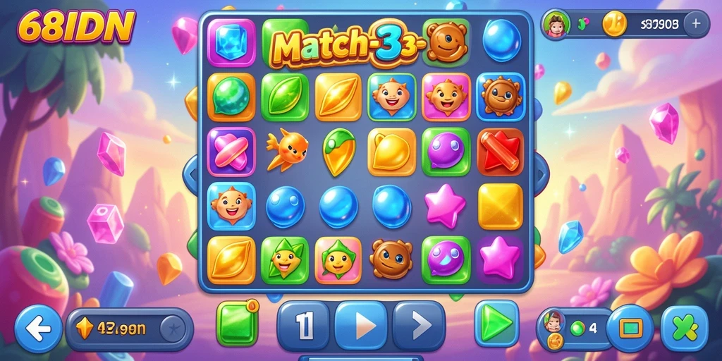 Screenshot utama 68IDN menampilkan gameplay Match-3 yang seru.