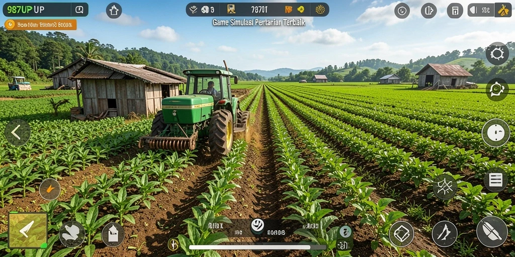 Tampilan gameplay <strong>987UP</strong> yang menggambarkan aktivitas bertani.