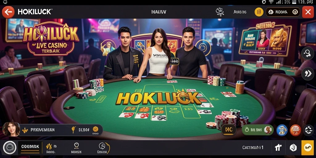 Screenshot HOKILUCK menunjukkan dealer profesional dan permainan Live Casino yang menarik.