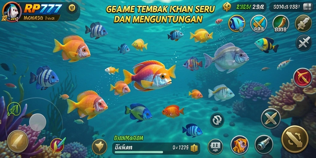 Screenshot menunjukkan serunya gameplay Tembak Ikan yang menantang.