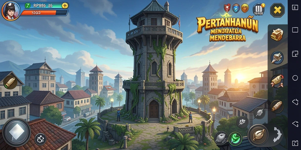 Screenshot gameplay RP886 saat melawan musuh di Tower Defense.