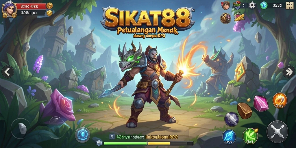 Tampilan gameplay epik dalam SIKAT88 yang menampilkan pertarungan RPG.